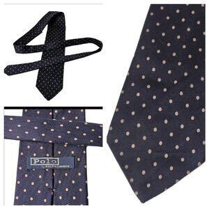Vintage Polo Ralph Lauren Silk Tie Men Silk Hand Made USA Navy Blue & Gold